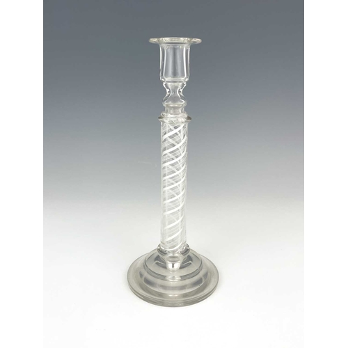 533 - A large opaque twist candlestick, circa 1880, hollow column form with alternating multi thread and s... 