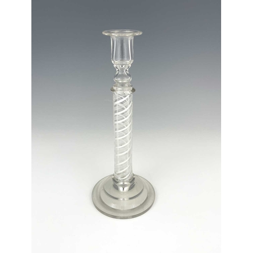 533 - A large opaque twist candlestick, circa 1880, hollow column form with alternating multi thread and s... 