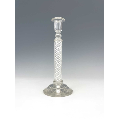 533 - A large opaque twist candlestick, circa 1880, hollow column form with alternating multi thread and s... 