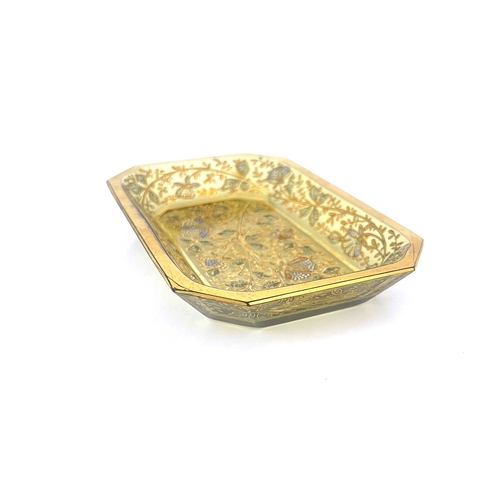 537 - Moser, a Bohemian enamelled glass tray, circa 1885, canted rectangular form, pale green decorated wi... 