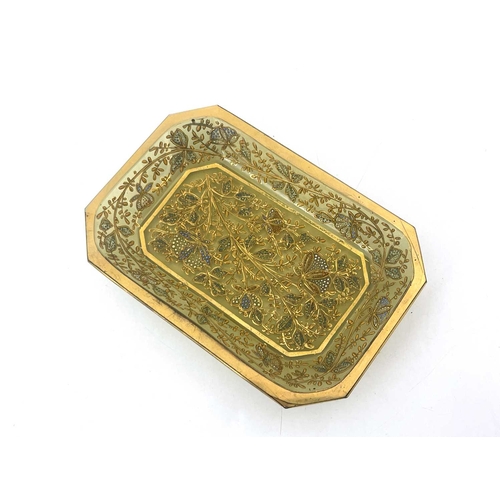 537 - Moser, a Bohemian enamelled glass tray, circa 1885, canted rectangular form, pale green decorated wi... 