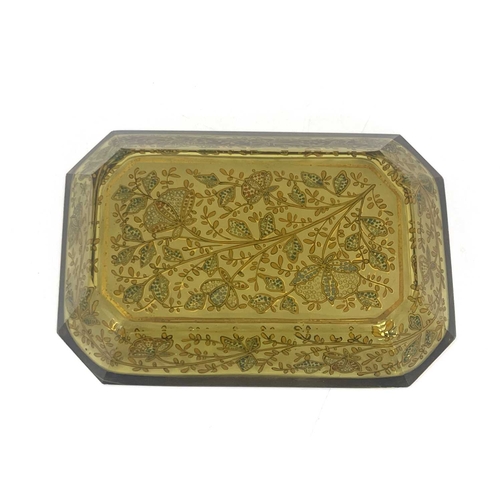 537 - Moser, a Bohemian enamelled glass tray, circa 1885, canted rectangular form, pale green decorated wi... 