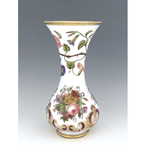 539 - A large Baccarat enamelled opaline glass vase, circa 1860, baluster form, painted with campanula and... 