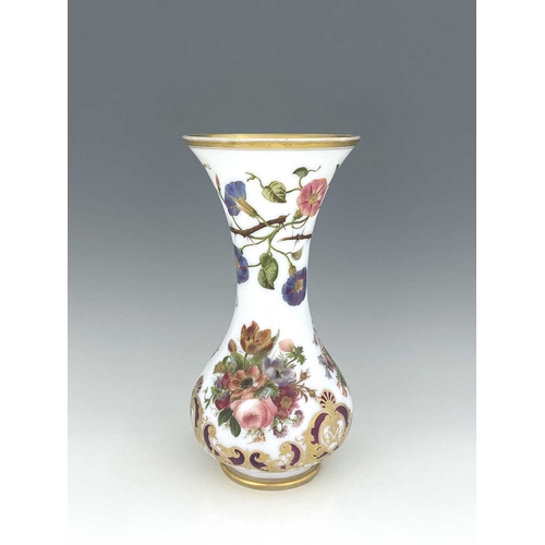 539 - A large Baccarat enamelled opaline glass vase, circa 1860, baluster form, painted with campanula and... 