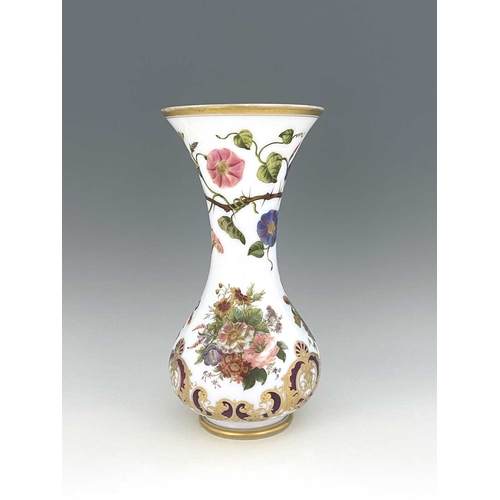 539 - A large Baccarat enamelled opaline glass vase, circa 1860, baluster form, painted with campanula and... 