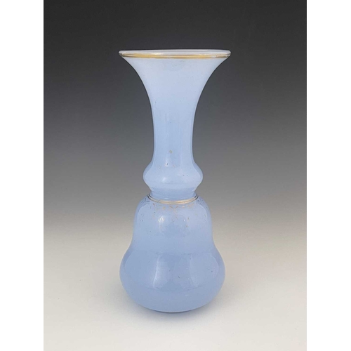 540 - Baccarat, a blue opaline glass vase, circa 1850, double ogee gourd form with flared neck, opaque wit... 