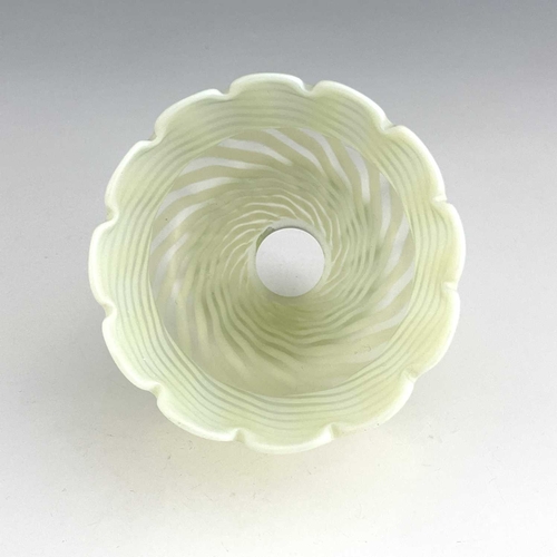 559 - An Arts and Crafts opalescent glass light shade, bulbous gourd form, opaque wrythen stripes, frosted... 