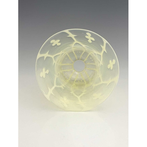 562 - John Walsh Walsh, an Arts and Crafts opalescent glass light shade, bell form, optic moulded with tho... 