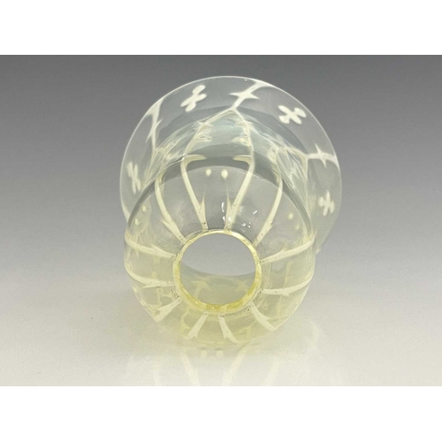 562 - John Walsh Walsh, an Arts and Crafts opalescent glass light shade, bell form, optic moulded with tho... 