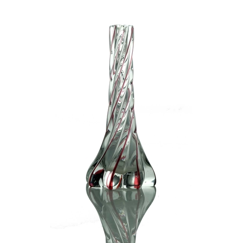 590 - A Secessionist trailed glass vase, Haida circa 1910, splayed wrythen fluted with applied red vertica... 