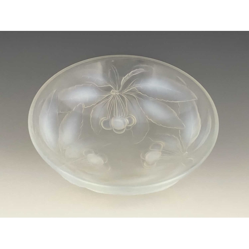 599 - G Vallon, an opalescent glass Cherry bowl, relief moulded, marked, 23.5cm diameter