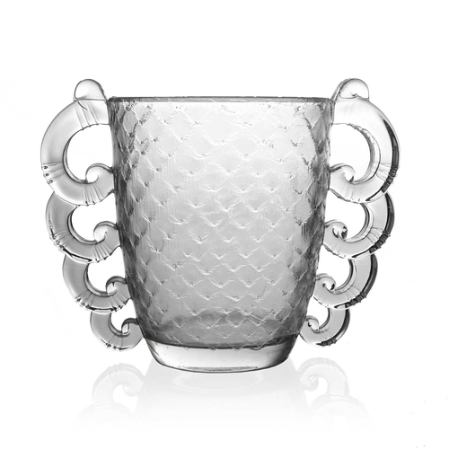 600 - Pierre D'Avesn for Daum, an Art Deco glass vase, circa 1930, twin handled beaker form, frosted and p... 