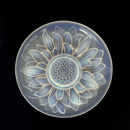 601 - Etling, an opalescent glass Sunflower bowl, circa 1927, frosted, moulded marks Etling France 27, 15c... 