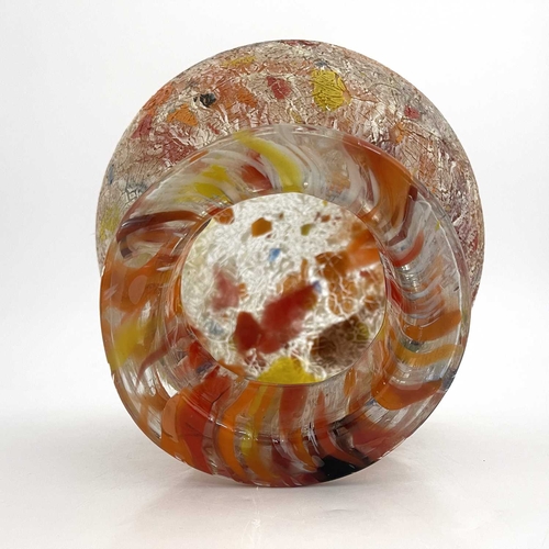 602 - A large Art Deco crackled candy glass vase, probably Czech circa 1930, spherical form with everted r... 