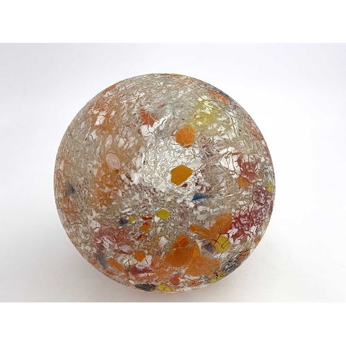 602 - A large Art Deco crackled candy glass vase, probably Czech circa 1930, spherical form with everted r... 