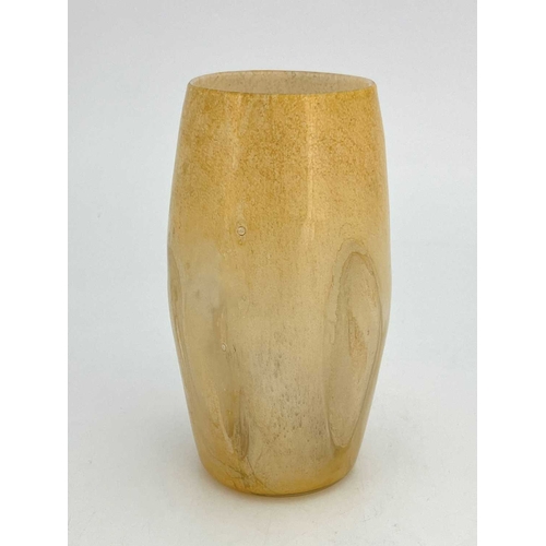 605 - Elizabeth Graydon Stannus, an Art Deco Graystan glass vase, barrel form, marbled and clouded peach a... 