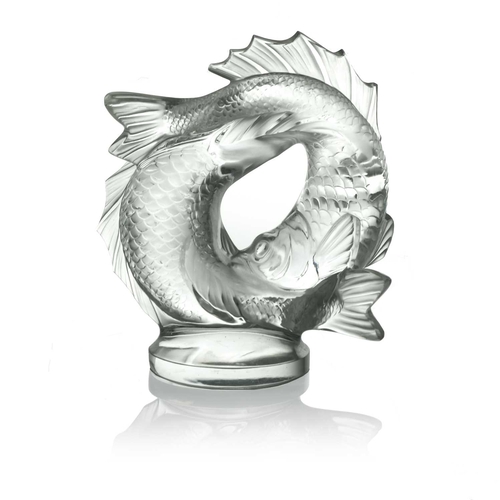 645 - Marc Lalique, a Double Fish glass sculpture, designed circa 1953, frosted and polished, signed Laliq... 