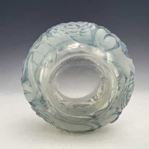 664 - Rene Lalique, a Renoncules opalescent glass vase, model 1044, designed circa 1930, frosted with blue... 