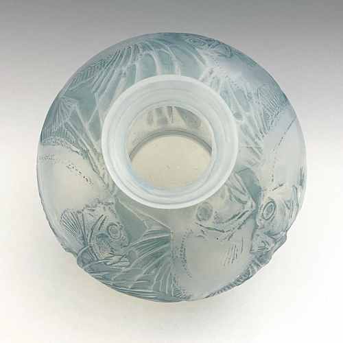 670 - Rene Lalique, a Poissons opalescent glass vase, model 925, designed circa 1921, frosted and polished... 