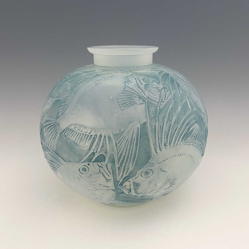 670 - Rene Lalique, a Poissons opalescent glass vase, model 925, designed circa 1921, frosted and polished... 