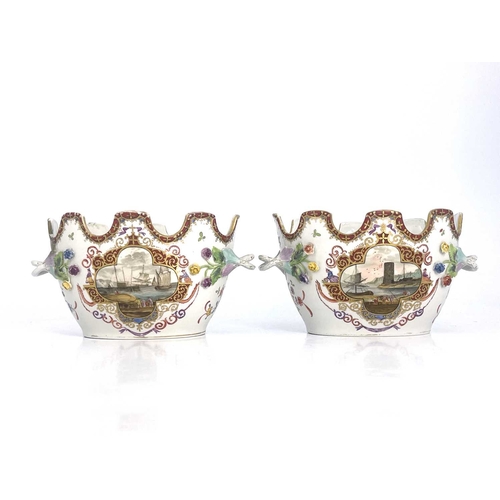 677 - A pair of Dresden porcelain Monteiths, 19th century, in the Meissen style, painted with quatrefoil p... 