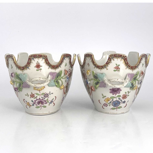 677 - A pair of Dresden porcelain Monteiths, 19th century, in the Meissen style, painted with quatrefoil p... 