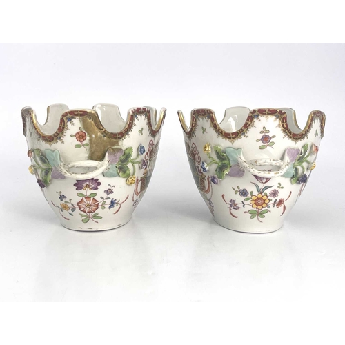 677 - A pair of Dresden porcelain Monteiths, 19th century, in the Meissen style, painted with quatrefoil p... 