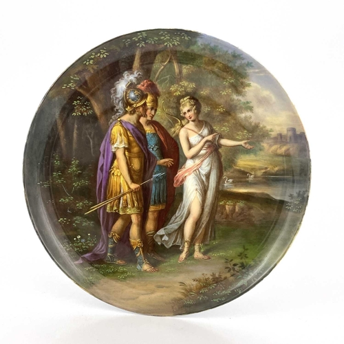 688 - A Vienna porcelain plate, painted with Venus and Hermes in a Romantic landscape, signed indistinctly... 