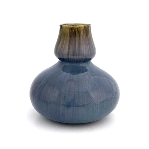 708 - An Art Pottery vase, probably Pierrefonds, squat double gourd form, streaky purple blue glaze, 20cm ... 