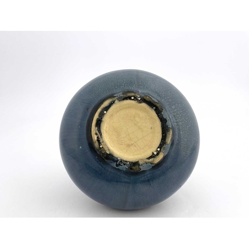 708 - An Art Pottery vase, probably Pierrefonds, squat double gourd form, streaky purple blue glaze, 20cm ... 