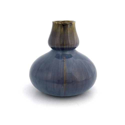 708 - An Art Pottery vase, probably Pierrefonds, squat double gourd form, streaky purple blue glaze, 20cm ... 