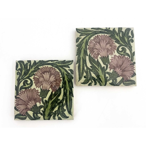 736A - William De Morgan, a Carnation double tile panel, circa 1898, pink flowers and green foliage, impres... 