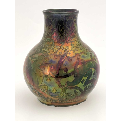 737 - Charles Cundall for Pilkington, a Royal Lancastrian lustre vase, 1910, bulbous form, painted with br... 