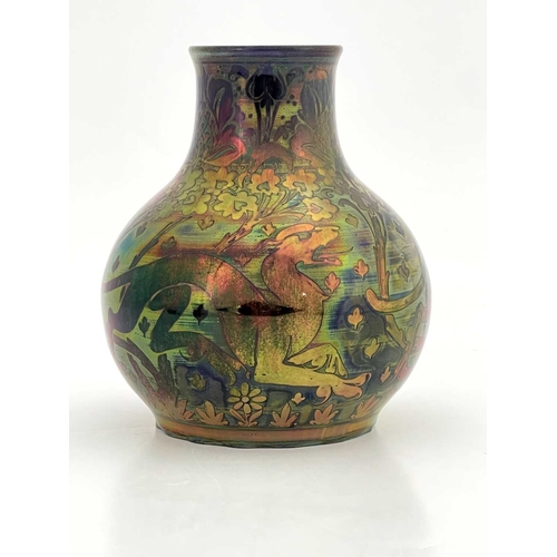 737 - Charles Cundall for Pilkington, a Royal Lancastrian lustre vase, 1910, bulbous form, painted with br... 