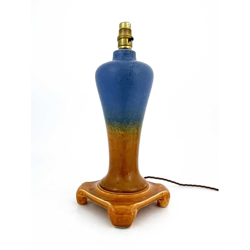 738 - Ruskin Pottery, a crystalline table lamp on stand, circa 1932, inverse baluster form on integrated C... 