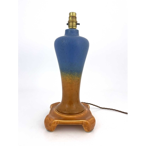 738 - Ruskin Pottery, a crystalline table lamp on stand, circa 1932, inverse baluster form on integrated C... 