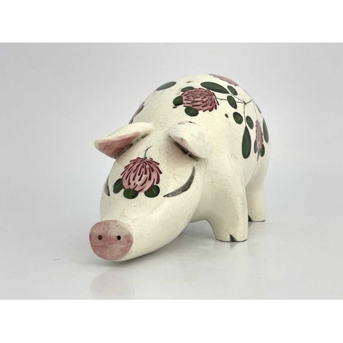 741 - Jan Plichta, a Wemyss Ware painted pig, decorated with clover, printed marks, 22cm long