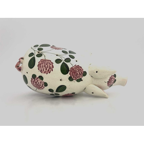 741 - Jan Plichta, a Wemyss Ware painted pig, decorated with clover, printed marks, 22cm long