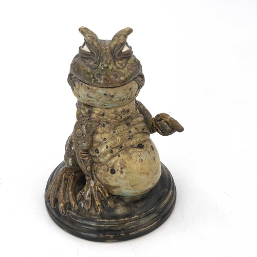 748 - Andrew Hull, a grotesque and characterful stoneware sculptural jar, modelled as a pointing toad, imp... 