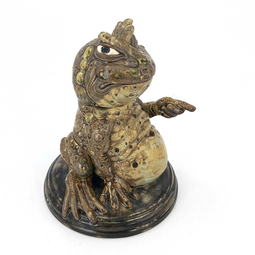 748 - Andrew Hull, a grotesque and characterful stoneware sculptural jar, modelled as a pointing toad, imp... 