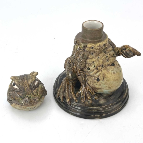 748 - Andrew Hull, a grotesque and characterful stoneware sculptural jar, modelled as a pointing toad, imp... 