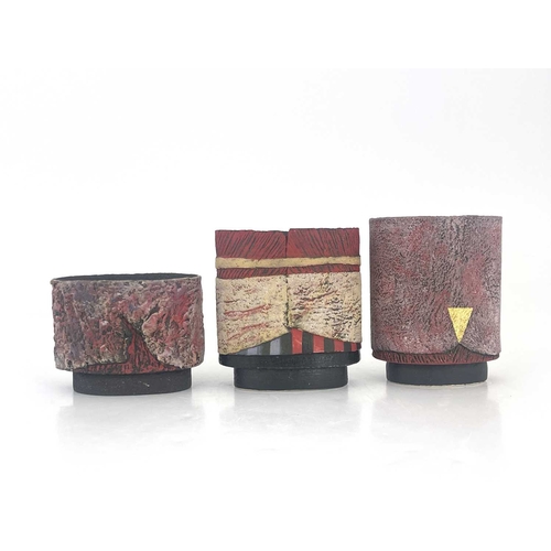 752 - Philip Evans (British, 1959), three hand-built multi-fired stoneware vessels with small additions of... 