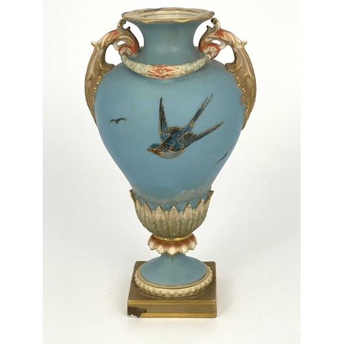 770 - Charles Baldwyn for Royal Worcester, a twin handled vase,1899, double gourd pedestal urn form, acant... 