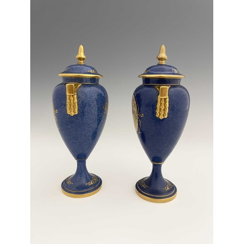 777 - Edward Townsend et al for Royal Worcester, a pair of fruit painted vases and covers, circa 1938, ovo... 