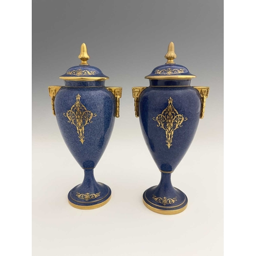 777 - Edward Townsend et al for Royal Worcester, a pair of fruit painted vases and covers, circa 1938, ovo... 