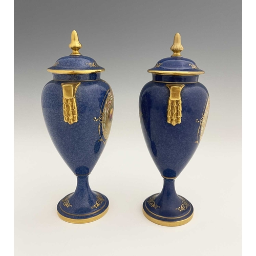 777 - Edward Townsend et al for Royal Worcester, a pair of fruit painted vases and covers, circa 1938, ovo... 