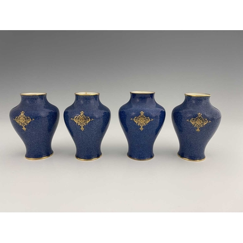 778 - A set of four Royal Worcester fruit painted vases, circa 1938, baluster form, decorated with fruit o... 