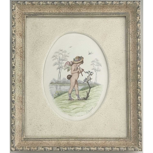 789 - Antonin Boullemier for Minton, a pair of oval painted plaques, circa 1895, painted with cherubs repr... 