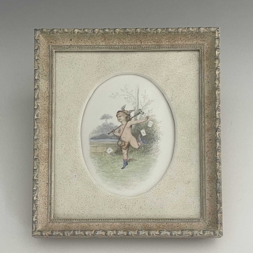 789 - Antonin Boullemier for Minton, a pair of oval painted plaques, circa 1895, painted with cherubs repr... 