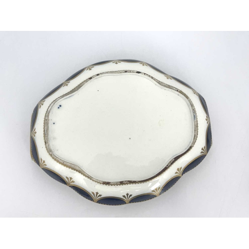 794 - A Coalport inkstand, circa 1830, oval ogee twin handled form, the two fixed lidded inkwells with bra... 